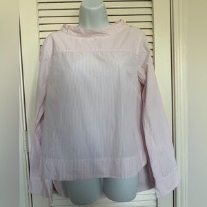 J.Crew 100% Cotton Pink Striped Button Shoulder Blouse Size 6 Classic Chic Work
